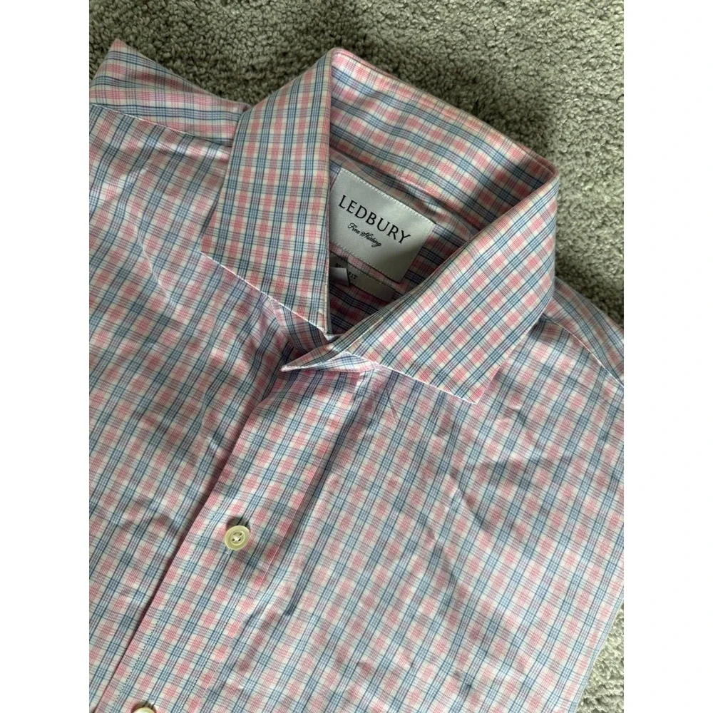 Ledbury Fine Shirting Slim Fit Pink & Blue Mens Dress‎ Shirt Size 16 1/2